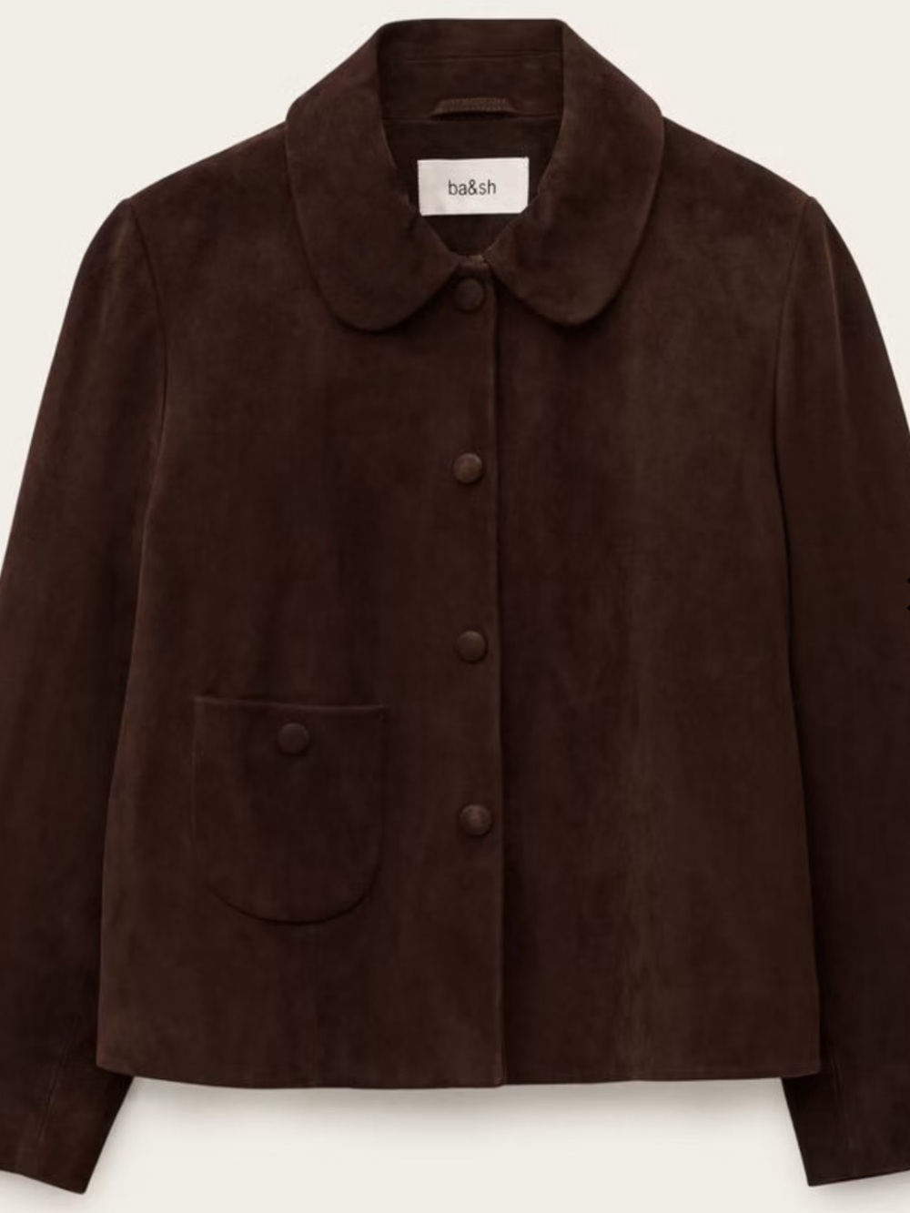 Ba&sh Milas Dark Brown ‘Chocolate’ Suede Button-Front Jacket 1 (SMALL)